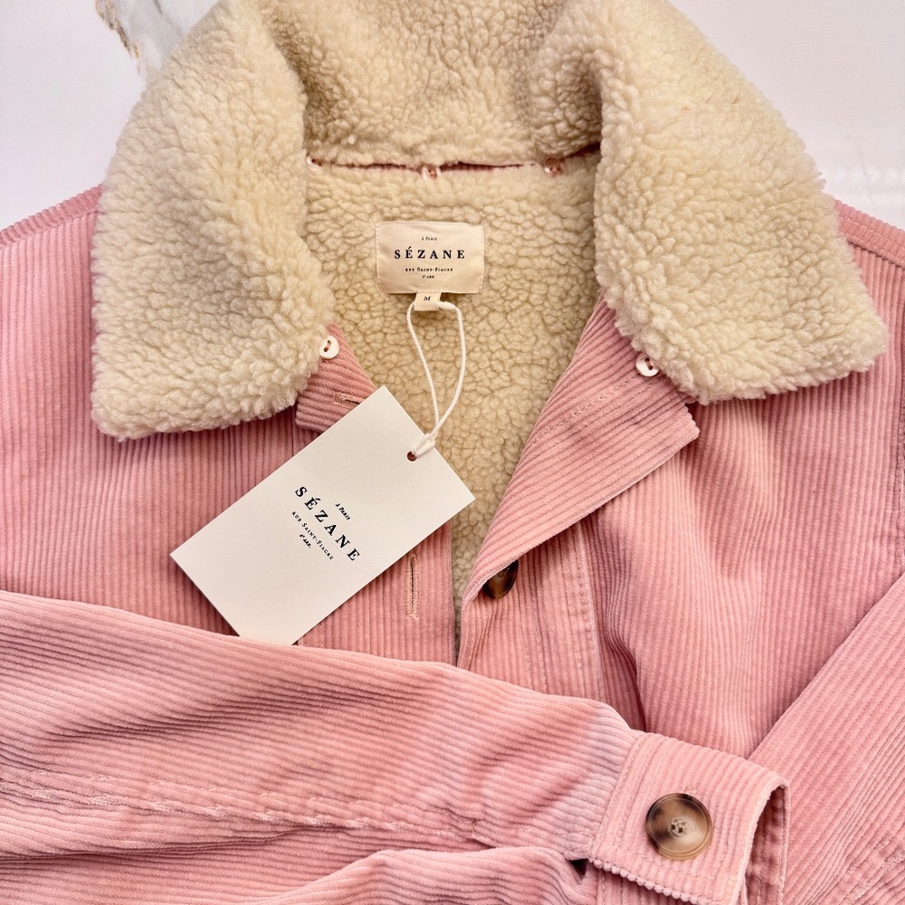 Sezane Will Jacket - Rose Pink Faux Sheepskin Collar NWT - Picture 3 of 7